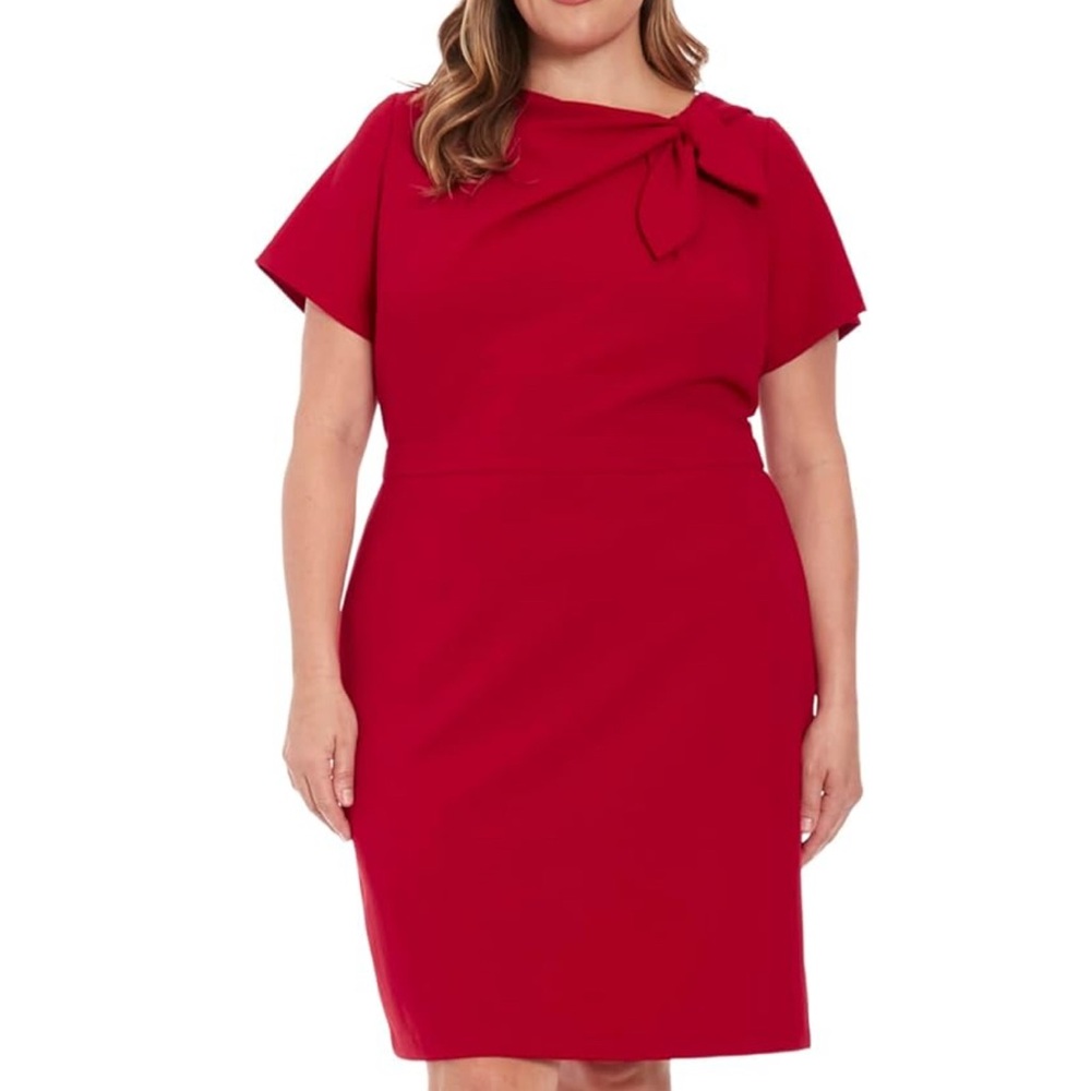 London Times Red Cocktail Dress with Bow Tie Nexk